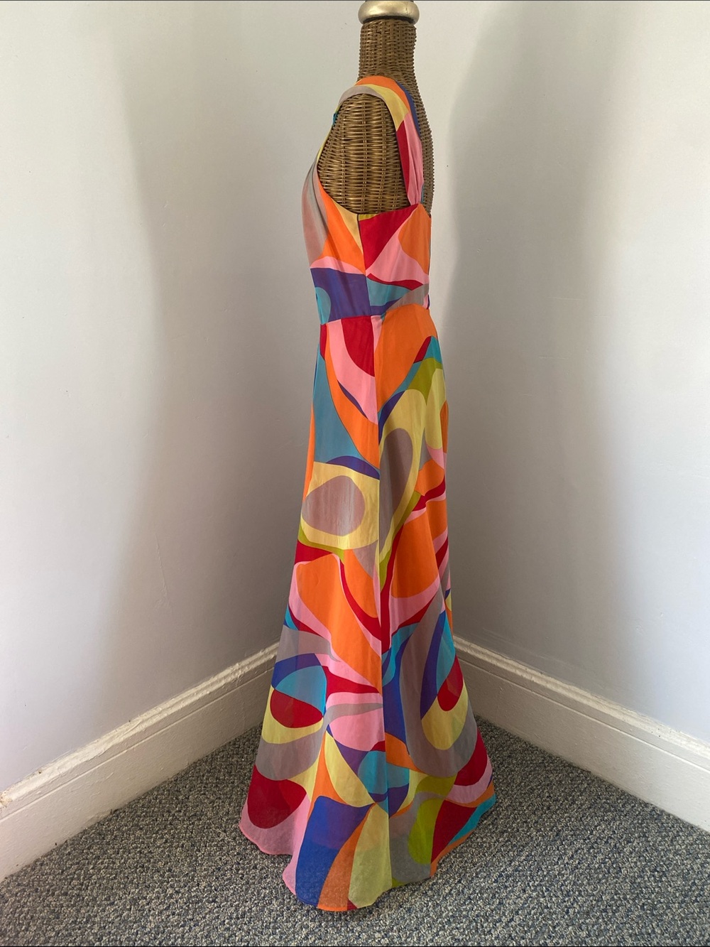 Muse Multicolor Halter Maxi Dress in Orange, Purple, Blue, Pink, Green - Picture 4 of 8
